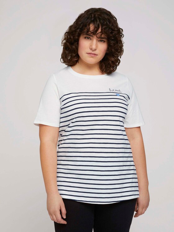 Striped T-shirt made with organic cotton - Women - Whisper White Striped T-shirt made with organic cotton - Women - Whisper White - 1 - My True Me