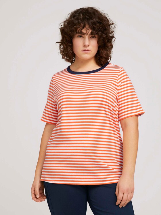 Striped t-shirt made with organic cotton - Women - red white regular stripe Striped t-shirt made with organic cotton - Women - red white regular stripe - 1 - My True Me