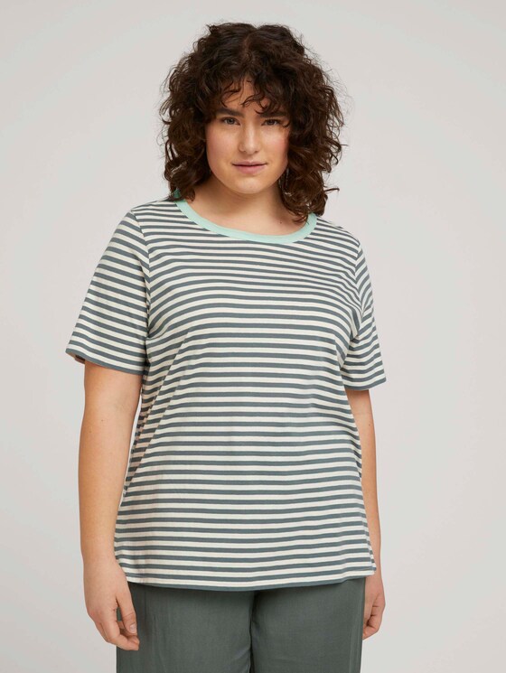 Curvy - Gestreiftes T-Shirt mit Bio-Baumwolle - Frauen - jasper green white stripe Curvy - Gestreiftes T-Shirt mit Bio-Baumwolle - Frauen - jasper green white stripe - 1 - My True Me