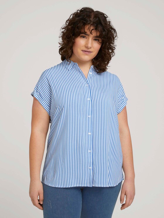 Plus - Gestreifte Kurzarmbluse mit LENZING™ ECOVERO™ - Frauen - marina white vertical stripe Plus - Gestreifte Kurzarmbluse mit LENZING™ ECOVERO™ - Frauen - marina white vertical stripe - 1 - My True Me