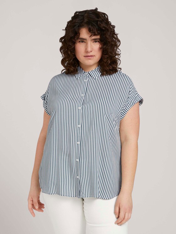 gestreifte Kurzarmbluse mit LENZING™ ECOVERO™ - Frauen - jasper white vertical stripe gestreifte Kurzarmbluse mit LENZING™ ECOVERO™ - Frauen - jasper white vertical stripe - 1 - My True Me