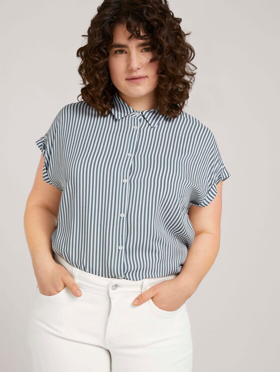 gestreifte Kurzarmbluse mit LENZING™ ECOVERO™ - Frauen - jasper white vertical stripe gestreifte Kurzarmbluse mit LENZING™ ECOVERO™ - Frauen - jasper white vertical stripe - 5 - My True Me