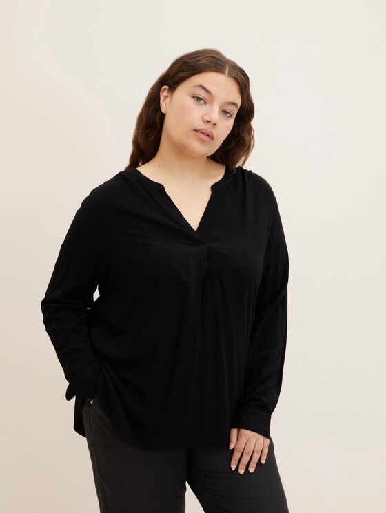 Plus - Bluse mit LENZING™ ECOVERO™ und Faltendetail - Frauen - deep black Plus - Bluse mit LENZING™ ECOVERO™ und Faltendetail - Frauen - deep black - 1 - My True Me