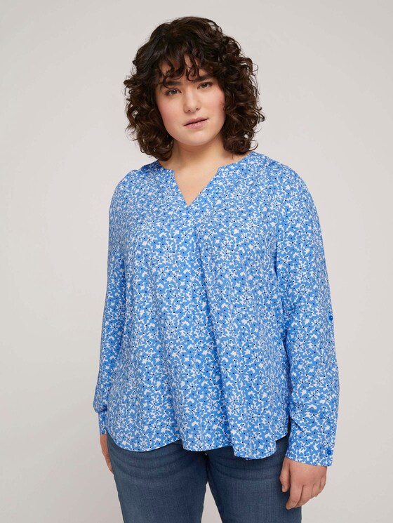 Bluse mit LENZING™ ECOVERO™ und Faltendetail - Frauen - blue flowers and dots Bluse mit LENZING™ ECOVERO™ und Faltendetail - Frauen - blue flowers and dots - 1 - My True Me