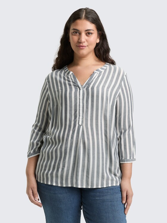 Plus Size - Henleybluse mit Streifenmuster von Women Plus Size, offwhite navy vertical stripe