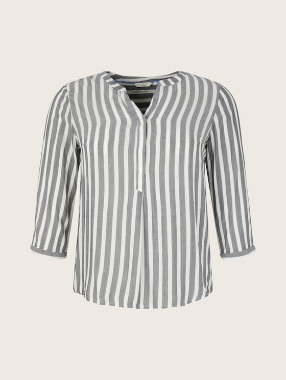 Plus Size - Gestreifte Henleybluse mit LENZING™ ECOVERO™ von Women Plus Size, offwhite navy vertical stripe