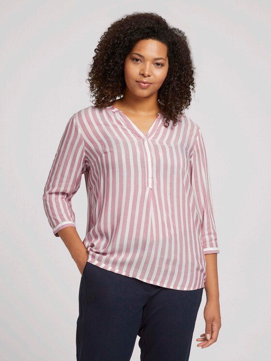 Curvy - Gestreifte Henleybluse mit LENZING™ ECOVERO™ - Frauen - light berry white stripe Curvy - Gestreifte Henleybluse mit LENZING™ ECOVERO™ - Frauen - light berry white stripe - 1 - My True Me