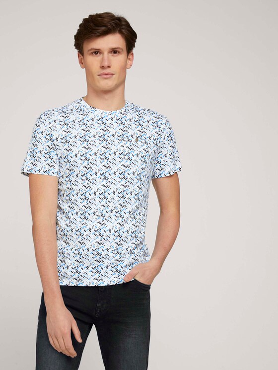 gemustertes T-Shirt mit Bio-Baumwolle - Männer - white base blue shades design gemustertes T-Shirt mit Bio-Baumwolle - Männer - white base blue shades design - 1 - TOM TAILOR