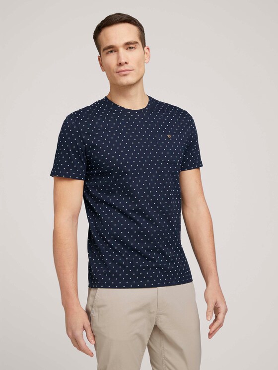 gemustertes T-Shirt mit Bio-Baumwolle - Männer - navy base white element design gemustertes T-Shirt mit Bio-Baumwolle - Männer - navy base white element design - 1 - TOM TAILOR