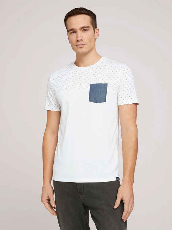 gemustertes T-Shirt mit Bio-Baumwolle - Männer - white base blue element design gemustertes T-Shirt mit Bio-Baumwolle - Männer - white base blue element design - 1 - TOM TAILOR