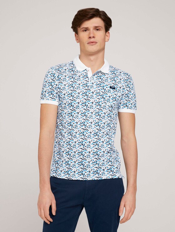 gemustertes Poloshirt mit Bio-Baumwolle - Männer - white base blue shades design gemustertes Poloshirt mit Bio-Baumwolle - Männer - white base blue shades design - 1 - TOM TAILOR