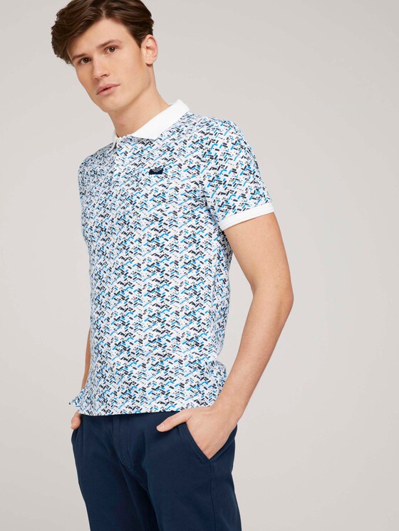 gemustertes Poloshirt mit Bio-Baumwolle   - Männer - white base blue shades design - 5 - TOM TAILOR