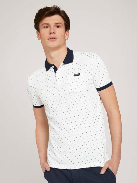 gemustertes Poloshirt mit Bio-Baumwolle - Männer - white base blue element design gemustertes Poloshirt mit Bio-Baumwolle - Männer - white base blue element design - 1 - TOM TAILOR