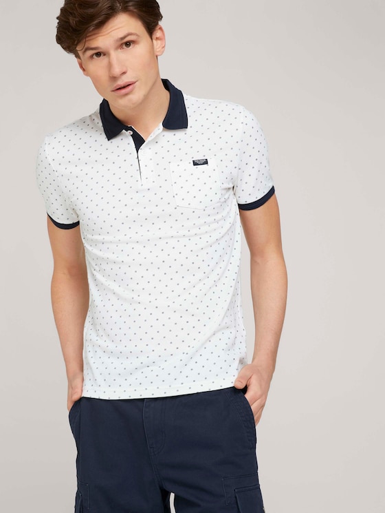 gemustertes Poloshirt mit Bio-Baumwolle - Männer - white base blue element design gemustertes Poloshirt mit Bio-Baumwolle - Männer - white base blue element design - 5 - TOM TAILOR