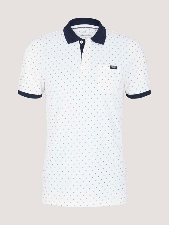gemustertes Poloshirt mit Bio-Baumwolle - Männer - white base blue element design gemustertes Poloshirt mit Bio-Baumwolle - Männer - white base blue element design - 7 - TOM TAILOR
