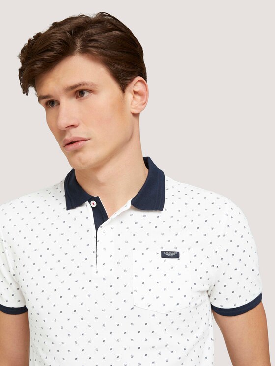 gemustertes Poloshirt mit Bio-Baumwolle - Männer - white base blue element design gemustertes Poloshirt mit Bio-Baumwolle - Männer - white base blue element design - 9 - TOM TAILOR