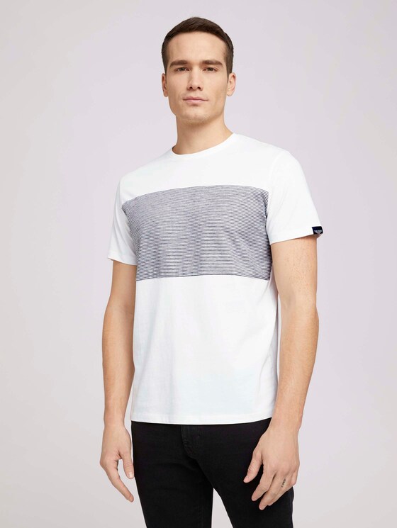 Tshirt mit gestreiftem Einsatz - Männer - Off White Tshirt mit gestreiftem Einsatz - Männer - Off White - 1 - TOM TAILOR