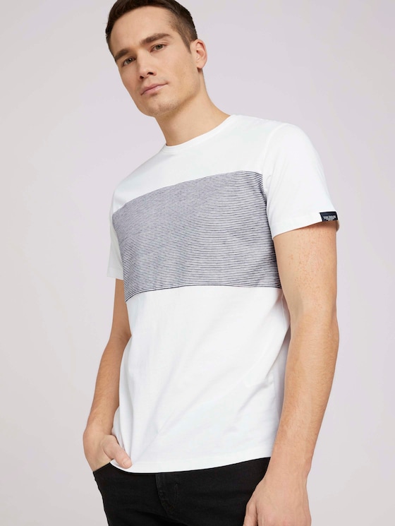 Tshirt mit gestreiftem Einsatz - Männer - Off White Tshirt mit gestreiftem Einsatz - Männer - Off White - 5 - TOM TAILOR