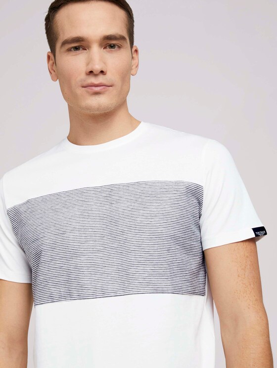 Tshirt mit gestreiftem Einsatz - Männer - Off White Tshirt mit gestreiftem Einsatz - Männer - Off White - 9 - TOM TAILOR