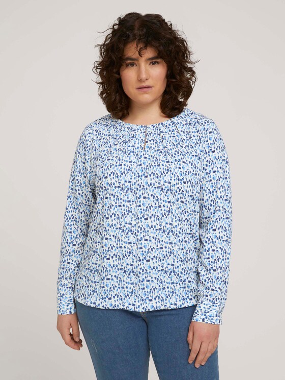 Bluse mit Faltendetails - Frauen - blue aquarelle dots Bluse mit Faltendetails - Frauen - blue aquarelle dots - 1 - My True Me