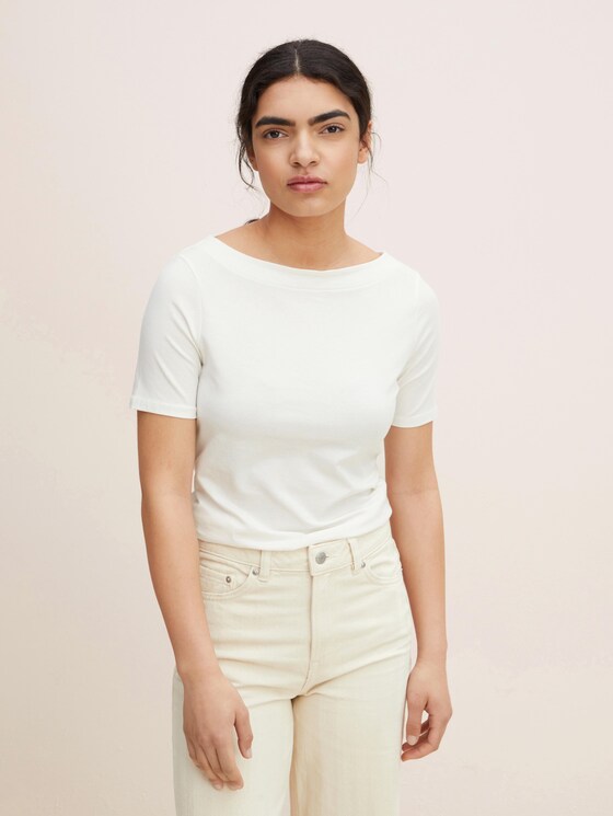 Basic T-Shirt mit Bio-Baumwolle - Frauen - Gardenia White Basic T-Shirt mit Bio-Baumwolle - Frauen - Gardenia White - 1 - TOM TAILOR Denim