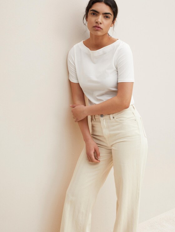 Basic T-Shirt mit Bio-Baumwolle - Frauen - Gardenia White Basic T-Shirt mit Bio-Baumwolle - Frauen - Gardenia White - 5 - TOM TAILOR Denim