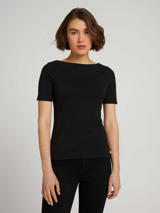 Basic T-shirt met boothals - Vrouwen - deep black Basic T-shirt met boothals - Vrouwen - deep black - 1 - TOM TAILOR Denim