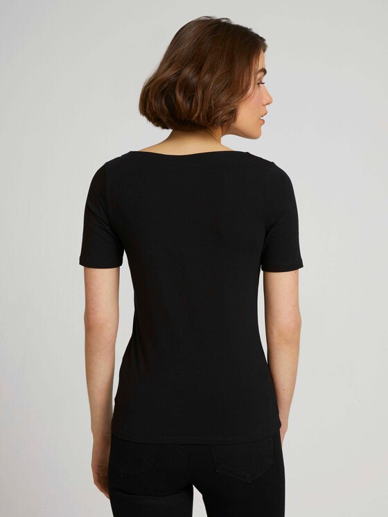 Basic T-shirt met boothals - Vrouwen - deep black Basic T-shirt met boothals - Vrouwen - deep black - 2 - TOM TAILOR Denim