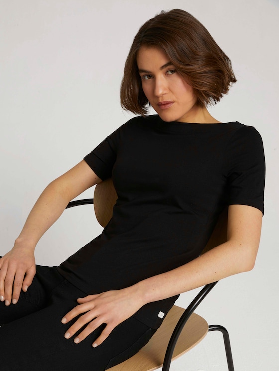 Basic T-shirt met boothals - Vrouwen - deep black Basic T-shirt met boothals - Vrouwen - deep black - 5 - TOM TAILOR Denim