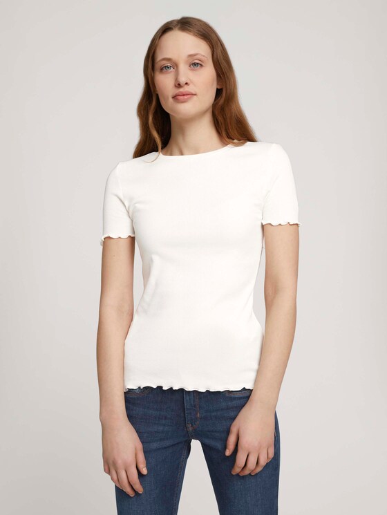 Tshirt mit gekräuseltem Saum - Frauen - Gardenia White Tshirt mit gekräuseltem Saum - Frauen - Gardenia White - 1 - TOM TAILOR Denim