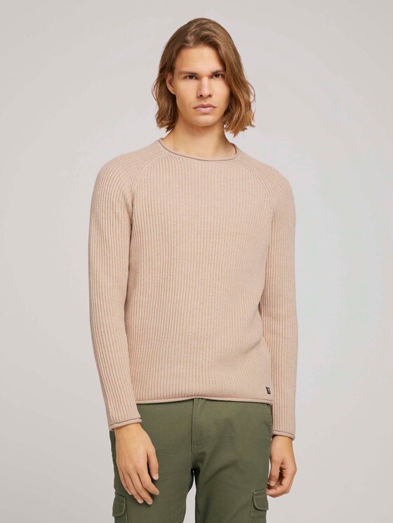 strukturierter Pullover mit Bio-Baumwolle - Männer - dusty almond melange strukturierter Pullover mit Bio-Baumwolle - Männer - dusty almond melange - 1 - TOM TAILOR Denim