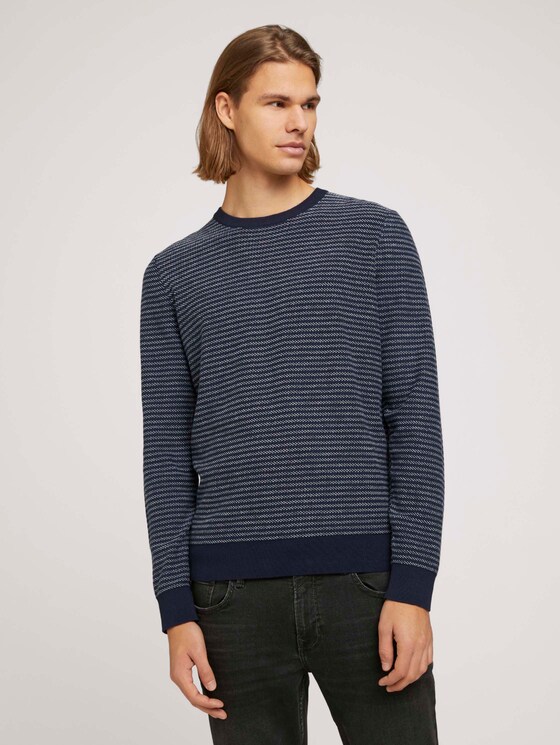 gestreifter Pullover mit Bio-Baumwolle - Männer - navy blue white stripy pattern gestreifter Pullover mit Bio-Baumwolle - Männer - navy blue white stripy pattern - 1 - TOM TAILOR Denim