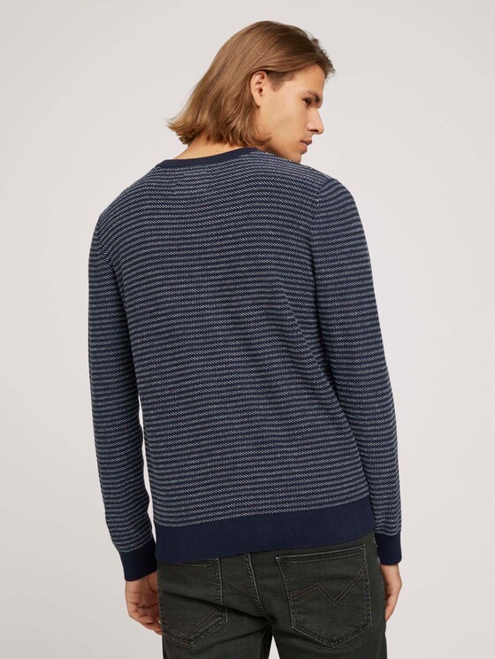 gestreifter Pullover mit Bio-Baumwolle - Männer - navy blue white stripy pattern gestreifter Pullover mit Bio-Baumwolle - Männer - navy blue white stripy pattern - 2 - TOM TAILOR Denim