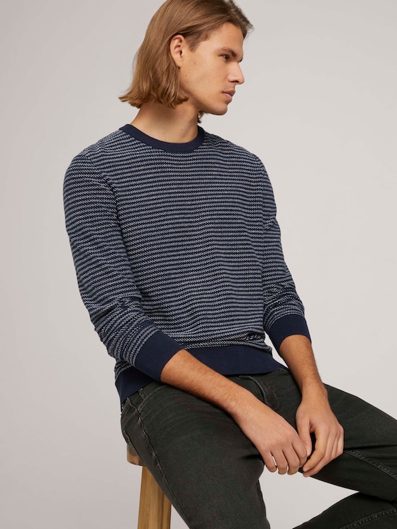 gestreifter Pullover mit Bio-Baumwolle - Männer - navy blue white stripy pattern gestreifter Pullover mit Bio-Baumwolle - Männer - navy blue white stripy pattern - 5 - TOM TAILOR Denim