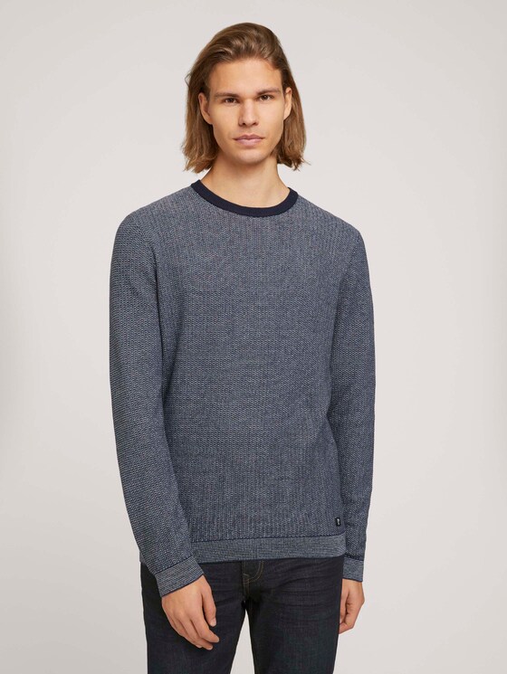 getextureerde trui met biologisch katoen - Mannen - navy denim blue white mouline getextureerde trui met biologisch katoen - Mannen - navy denim blue white mouline - 1 - TOM TAILOR Denim