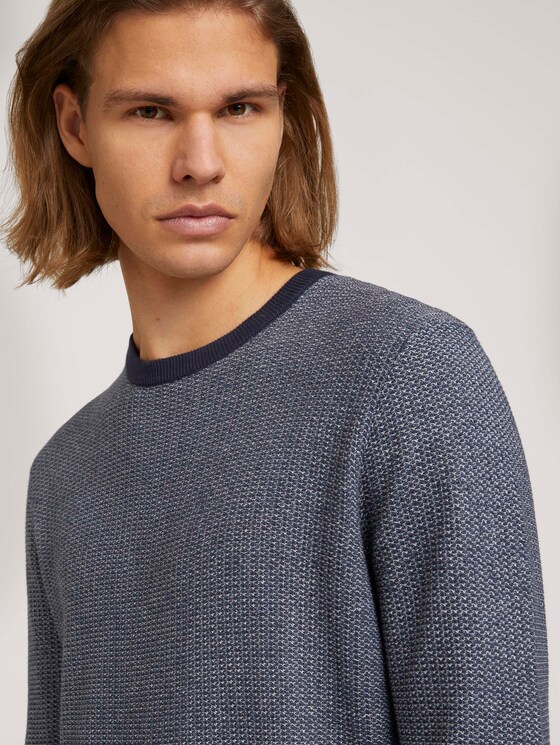getextureerde trui met biologisch katoen - Mannen - navy denim blue white mouline getextureerde trui met biologisch katoen - Mannen - navy denim blue white mouline - 9 - TOM TAILOR Denim