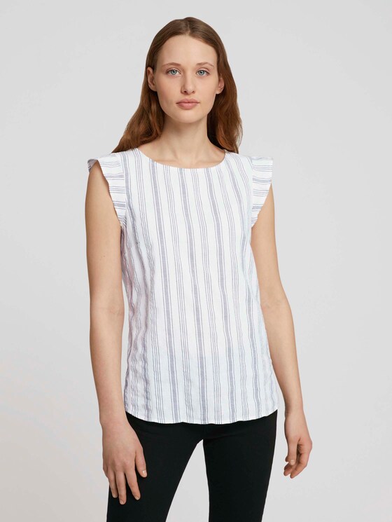 Gestreifte Bluse mit Bio-Baumwolle - Frauen - white blue vertical stripe Gestreifte Bluse mit Bio-Baumwolle - Frauen - white blue vertical stripe - 1 - TOM TAILOR Denim