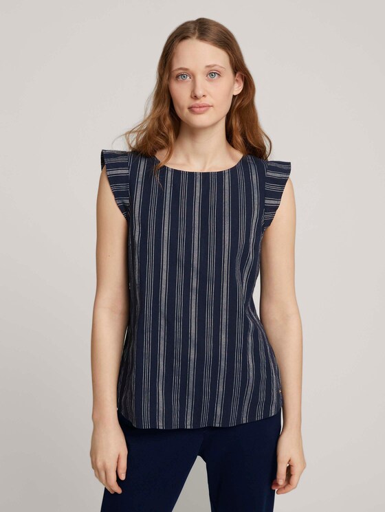 Gestreifte Bluse mit Bio-Baumwolle - Frauen - navy white vertical stripe Gestreifte Bluse mit Bio-Baumwolle - Frauen - navy white vertical stripe - 1 - TOM TAILOR Denim