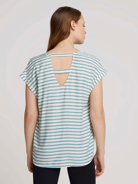 Gemusterte Kurzambluse aus nachhaltiger Viskose - Frauen - mineral blue white stripe Gemusterte Kurzambluse aus nachhaltiger Viskose - Frauen - mineral blue white stripe - 2 - TOM TAILOR Denim