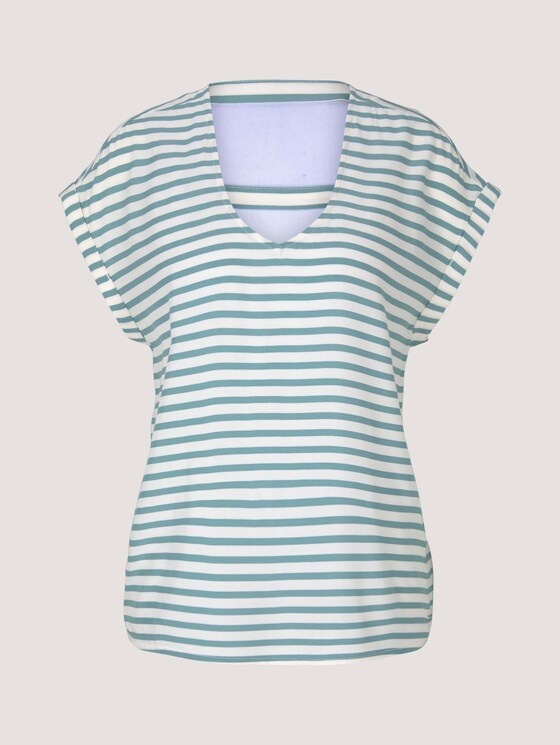 Gemusterte Kurzambluse aus nachhaltiger Viskose - Frauen - mineral blue white stripe Gemusterte Kurzambluse aus nachhaltiger Viskose - Frauen - mineral blue white stripe - 7 - TOM TAILOR Denim