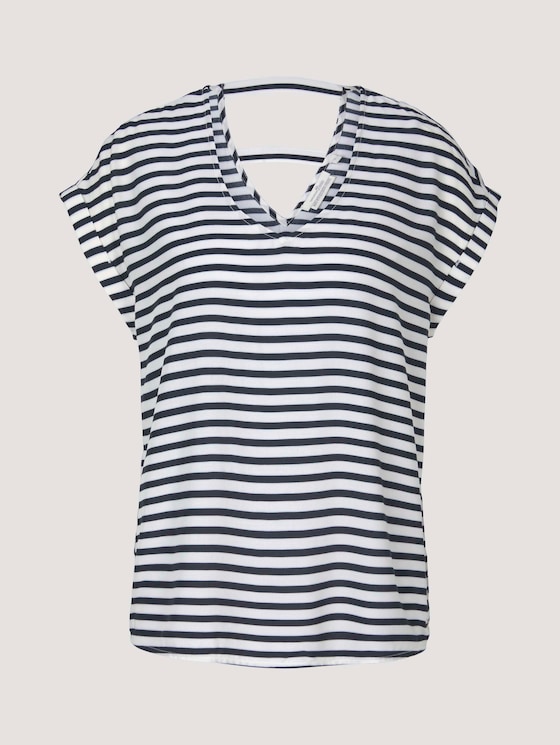 Gemusterte Kurzambluse aus nachhaltiger Viskose - Frauen - navy white stripe Gemusterte Kurzambluse aus nachhaltiger Viskose - Frauen - navy white stripe - 7 - TOM TAILOR Denim