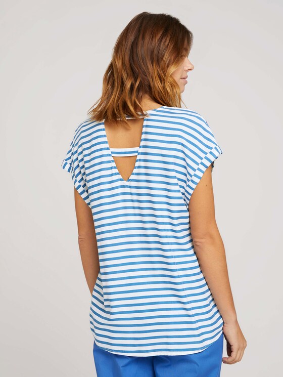 Patterned short-sleeved blouse with cut-out details - Women - mid blue white stripe Patterned short-sleeved blouse with cut-out details - Women - mid blue white stripe - 2 - TOM TAILOR Denim