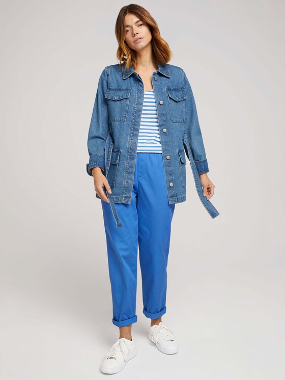 Patterned short-sleeved blouse with cut-out details - Women - mid blue white stripe Patterned short-sleeved blouse with cut-out details - Women - mid blue white stripe - 3 - TOM TAILOR Denim