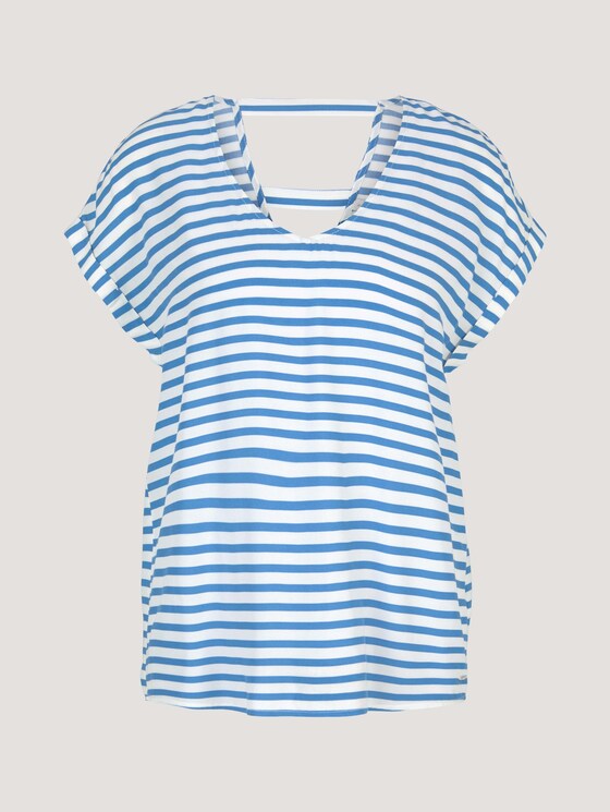 Patterned short-sleeved blouse with cut-out details - Women - mid blue white stripe Patterned short-sleeved blouse with cut-out details - Women - mid blue white stripe - 7 - TOM TAILOR Denim