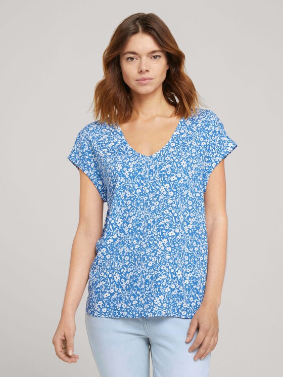 Gemusterte Kurzambluse aus nachhaltiger Viskose - Frauen - mid blue flower print Gemusterte Kurzambluse aus nachhaltiger Viskose - Frauen - mid blue flower print - 1 - TOM TAILOR Denim