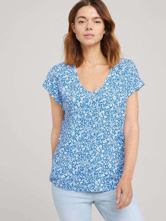 Gemusterte Kurzambluse aus nachhaltiger Viskose - Frauen - mid blue flower print Gemusterte Kurzambluse aus nachhaltiger Viskose - Frauen - mid blue flower print - 5 - TOM TAILOR Denim