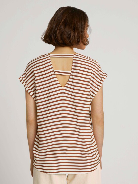 Gemusterte Kurzambluse mit LENZING™ ECOVERO™ - Frauen - white brown stripe Gemusterte Kurzambluse mit LENZING™ ECOVERO™ - Frauen - white brown stripe - 2 - TOM TAILOR Denim