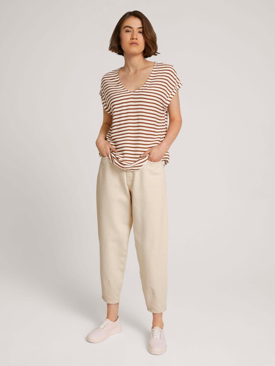 Gemusterte Kurzambluse mit LENZING™ ECOVERO™ - Frauen - white brown stripe Gemusterte Kurzambluse mit LENZING™ ECOVERO™ - Frauen - white brown stripe - 3 - TOM TAILOR Denim