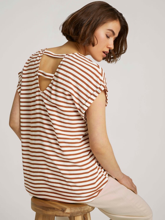 Gemusterte Kurzambluse mit LENZING™ ECOVERO™ - Frauen - white brown stripe Gemusterte Kurzambluse mit LENZING™ ECOVERO™ - Frauen - white brown stripe - 5 - TOM TAILOR Denim