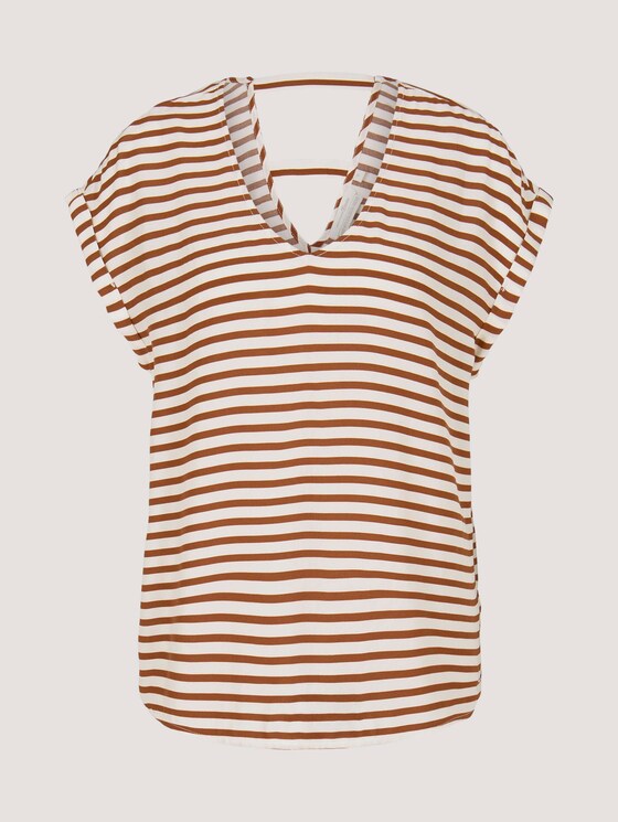 Gemusterte Kurzambluse mit LENZING™ ECOVERO™ - Frauen - white brown stripe Gemusterte Kurzambluse mit LENZING™ ECOVERO™ - Frauen - white brown stripe - 7 - TOM TAILOR Denim